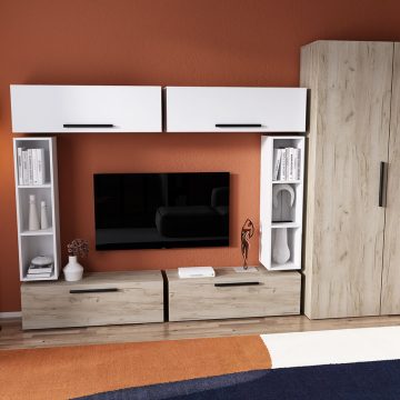Living Pati 068 - Mobila Sufragerie Stejar + Alb