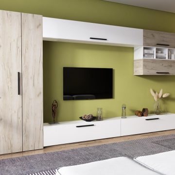 Living Pati 077 - Mobila Sufragerie Stejar + Alb