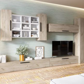 Living Pati 093 - Mobila Sufragerie Alba + Stejar