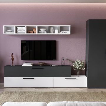Living Pati 108 - Mobila Sufragerie Gri + Alb