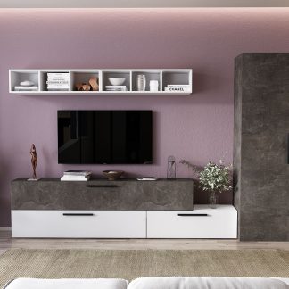 Living Pati 109 - Mobila Sufragerie Gri Beton + Alb