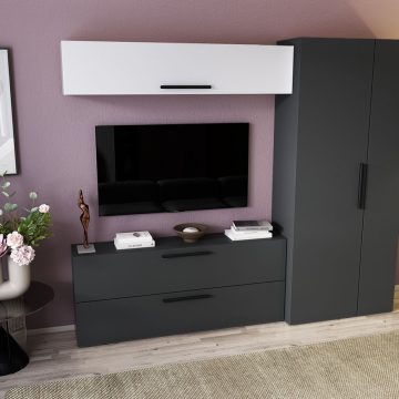 Living Pati 112 - Mobila Sufragerie Gri + Alb