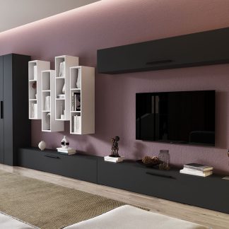 Living Pati 114 - Mobila Sufragerie Gri Antracit + Alb