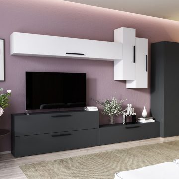 Living Pati 118 - Mobila Sufragerie Gri Antracit + Alb
