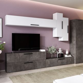 Living Pati 119 - Mobila Sufragerie Gri Beton + Alb