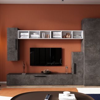 Living Pati 123 - Mobila Sufragerie Gri Beton + Alb