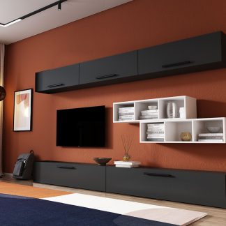 Living Pati 124 - Mobila Sufragerie Gri Antracit + Alb