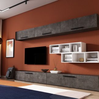 Living Pati 125 - Mobila Sufragerie Gri Beton + Alb