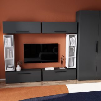 Living Pati 126 - Mobila Sufragerie Gri Antracit + Alb