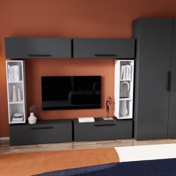 Living Pati 126 - Mobila Sufragerie Gri Antracit + Alb