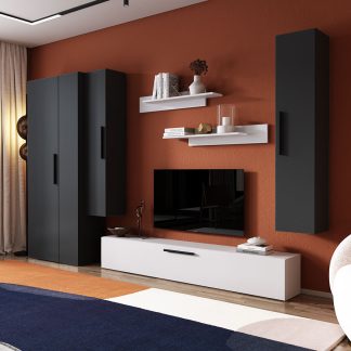 Living Pati 130 - Mobila Sufragerie Gri Antracit + Alb