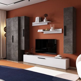 Living Pati 131 - Mobila Sufragerie Gri Beton + Alb