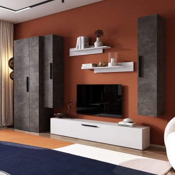 Living Pati 131 - Mobila Sufragerie Gri Beton + Alb
