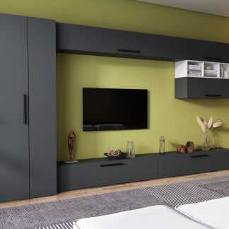 Living Pati 134 - Mobila Sufragerie Gri Antracit + Alb