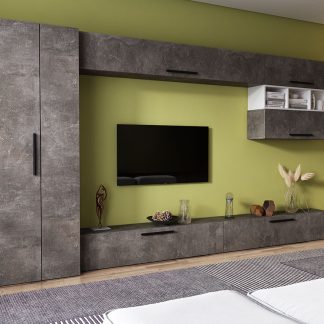 Living Pati 135 - Mobila Sufragerie Gri Beton + Alb