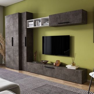 Living Pati 137 - Mobila Sufragerie Gri Beton + Alb