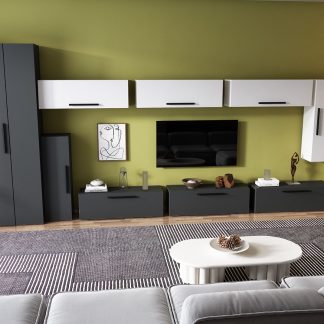 Living Pati 140 - Mobila Sufragerie Gri Antracit + Alb