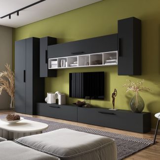 Living Pati 142 - Mobila Sufragerie Gri Antracit + Alb