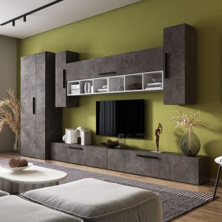 Living Pati 143 - Mobila Sufragerie Gri Beton + Alb