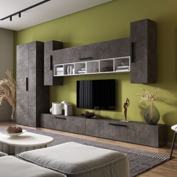 Living Pati 143 - Mobila Sufragerie Gri Beton + Alb