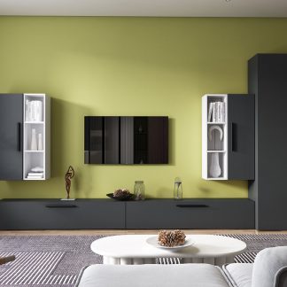 Living Pati 144 - Mobila Sufragerie Gri Antracit + Alb