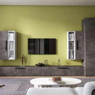 Living Pati 145 - Mobila Sufragerie Gri Beton + Alb