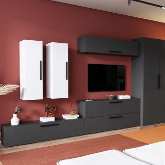 Living Pati 147 - Mobila Sufragerie Gri Antracit + Alb