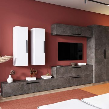 Living Pati 149 - Mobila Sufragerie Gri Beton + Alb