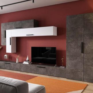 Living Pati 153 - Mobila Sufragerie Gri Beton + Alb