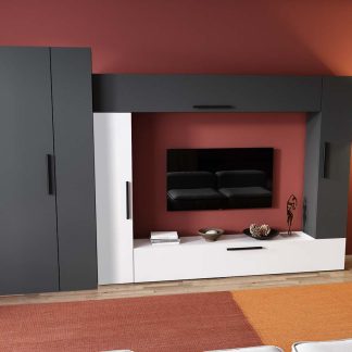 Living Pati 155 - Mobila Sufragerie Gri Antracit + Alb