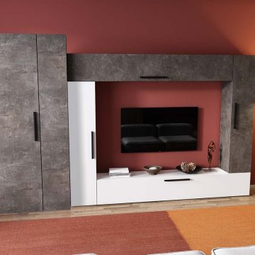 Living Pati 157 - Mobila Sufragerie Gri Beton + Alb