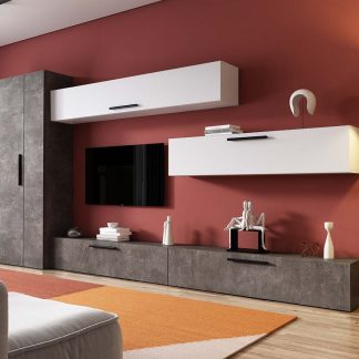 Living Pati 161 - Mobila Sufragerie Gri Beton + Alb