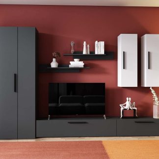 Living Pati 163 - Mobila Sufragerie Gri Antracit + Alb