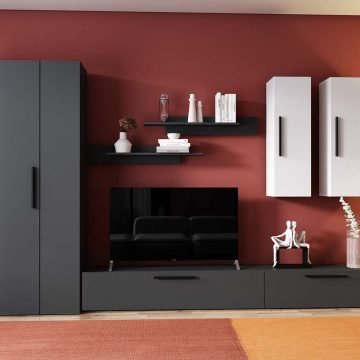 Living Pati 163 - Mobila Sufragerie Gri Antracit + Alb