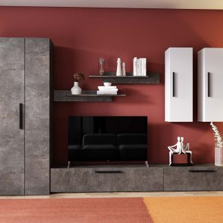 Living Pati 165 - Mobila Sufragerie Gri Beton + Alb