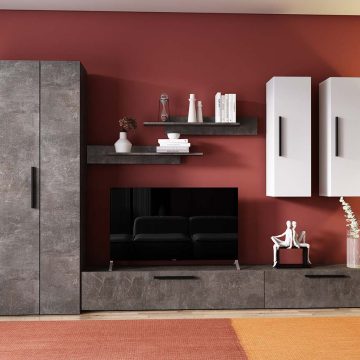 Living Pati 165 - Mobila Sufragerie Gri Beton + Alb