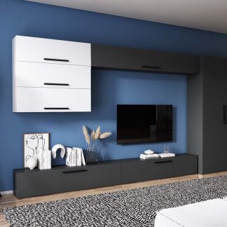 Living Pati 167 - Mobila Sufragerie Gri Antracit + Alb