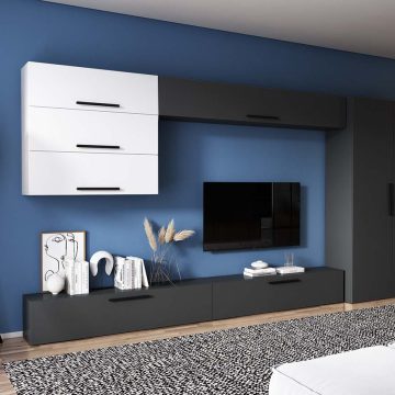 Living Pati 167 - Mobila Sufragerie Gri Antracit + Alb