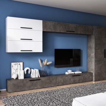 Living Pati 169 - Mobila Sufragerie Gri Beton+ Alb