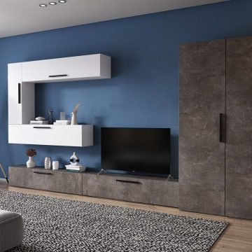 Living Pati 173 - Mobila Sufragerie Gri Beton + Alb