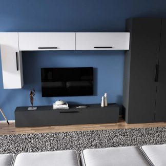 Living Pati 175 - Mobila Sufragerie Gri Antracit + Alb
