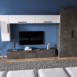 Living Pati 177 - Mobila Sufragerie Gri Beton + Alb
