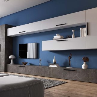 Living Pati 181 - Mobila Sufragerie Gri Beton + Alb