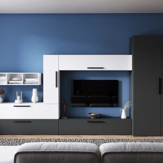 Living Pati 183 - Mobila Sufragerie Gri Antracit + Alb