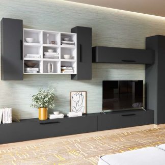 Living Pati 186 - Mobila Sufragerie Gri Antracit+ Alb