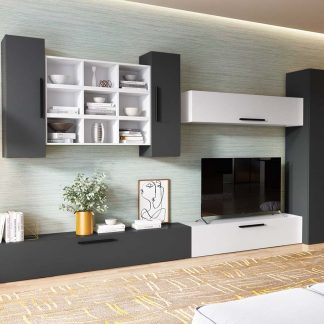 Living Pati 187 - Mobila Sufragerie Gri Antracit+ Alb