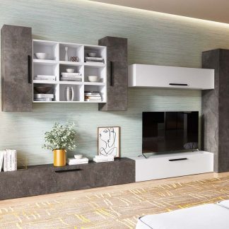 Living Pati 189 - Mobila Sufragerie Gri Beton+ Alb