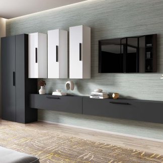 Living Pati 191 - Mobila Sufragerie Gri Antracit + Alb