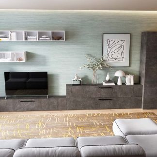 Living Pati 195 - Mobila Sufragerie Gri Beton + Alb