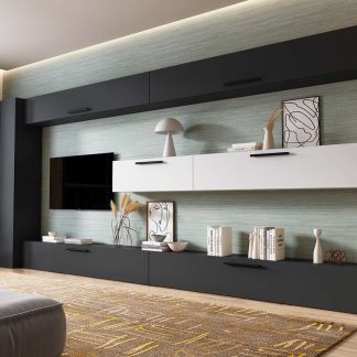 Living Pati 197 - Mobila Sufragerie Gri Antracit + Alb